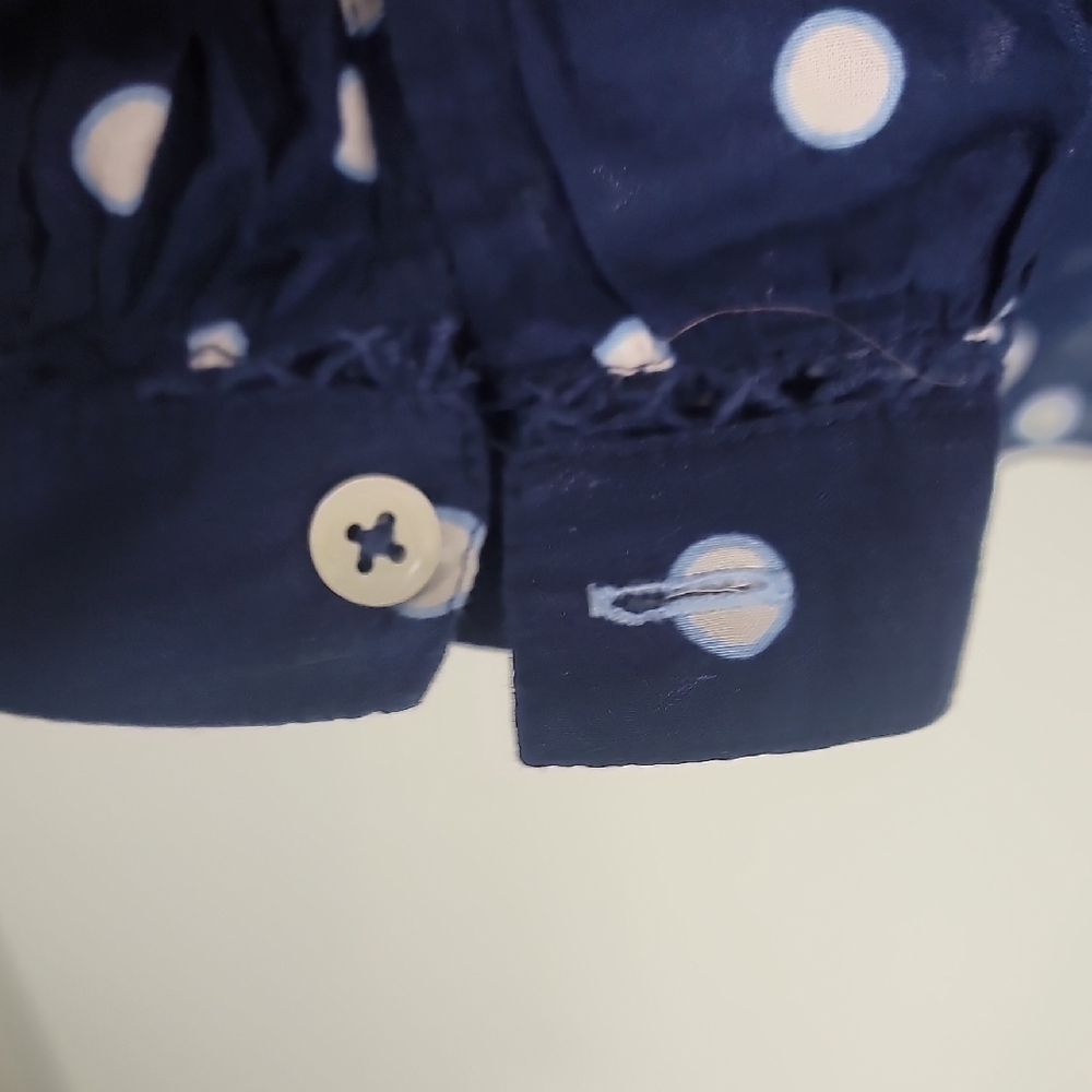 Talbots Navy Dark Blue Blouse with White Dots - Picture 4 of 9